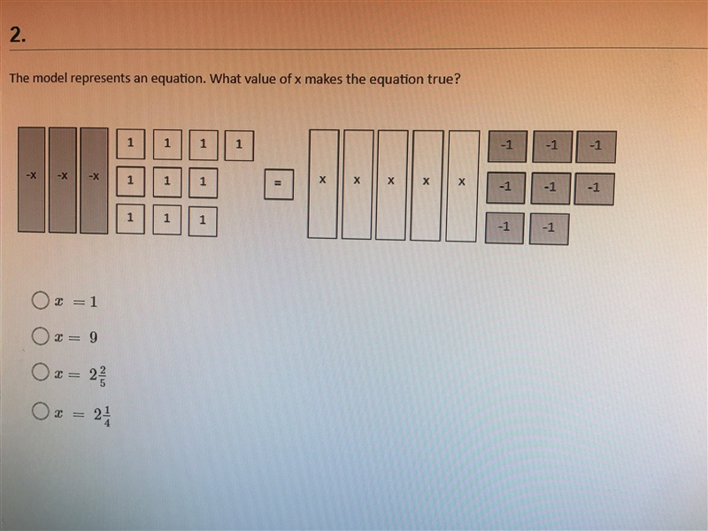 The model represents an equation. What value of x makes the equation true?-example-1