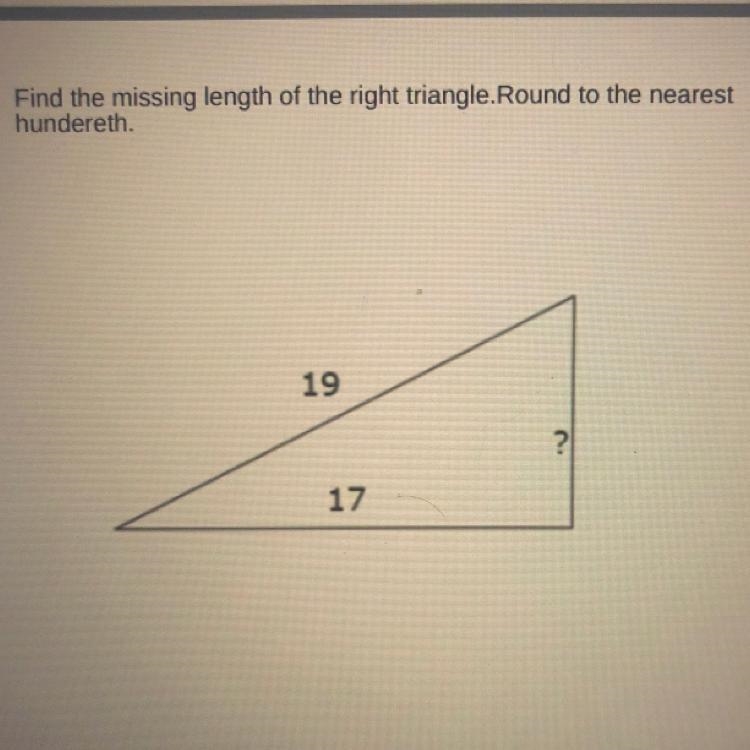 Find The Missing Lenght of the right triangle. Round to The Nearest-example-1