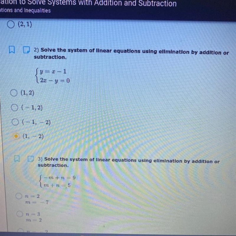 2) Solve the system of linear equations using elimination by addition or subtraction-example-1