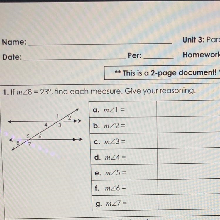 1. If m<8 = 23°, find each measure. Give your reasoning. Please help :))-example-1