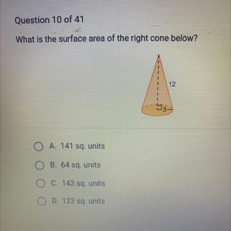 What is the surface area of the right cone below? 12&3 A P E X-example-1