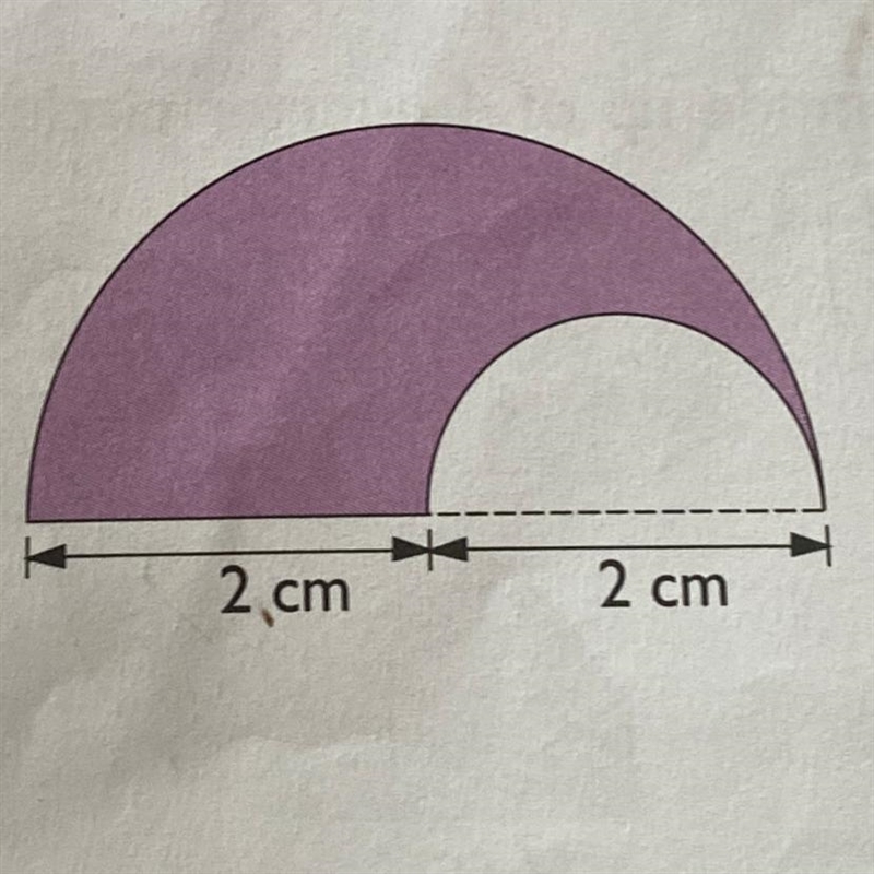 The figure shows two semicircles. Find the area of the shaded part in terms of pi-example-1