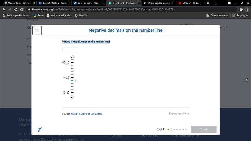 Where is the blue dot on the number line?-example-1