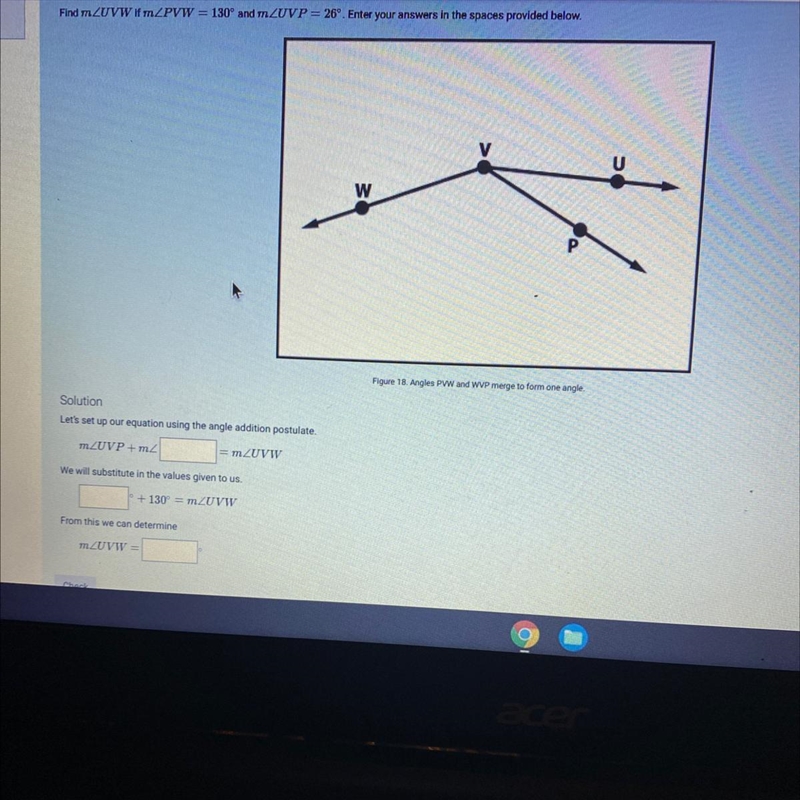 Find MZUVW if mZPVW = 130° and mZUVP = 26.-example-1