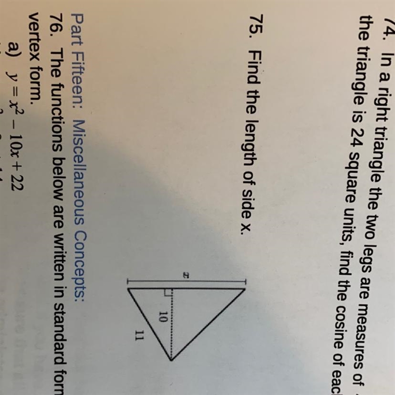 Number 75: Find the length of side x.-example-1