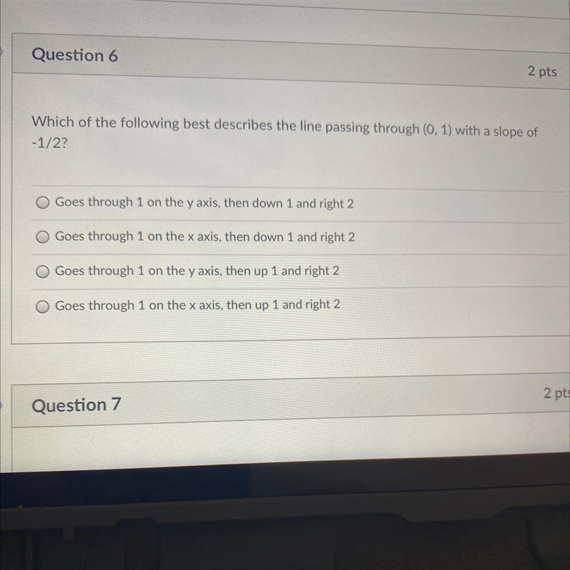 Which of the following best describes the line passing through (0, 1) with a slope-example-1