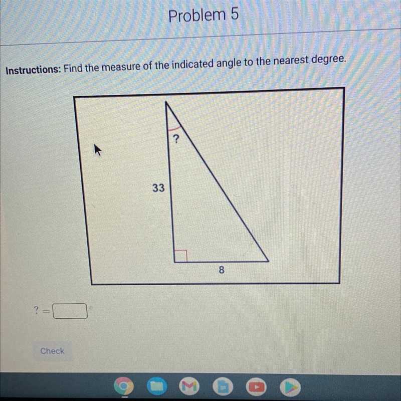 Instructions: Find the measure of the indicated angle to the nearest degree. ?-example-1