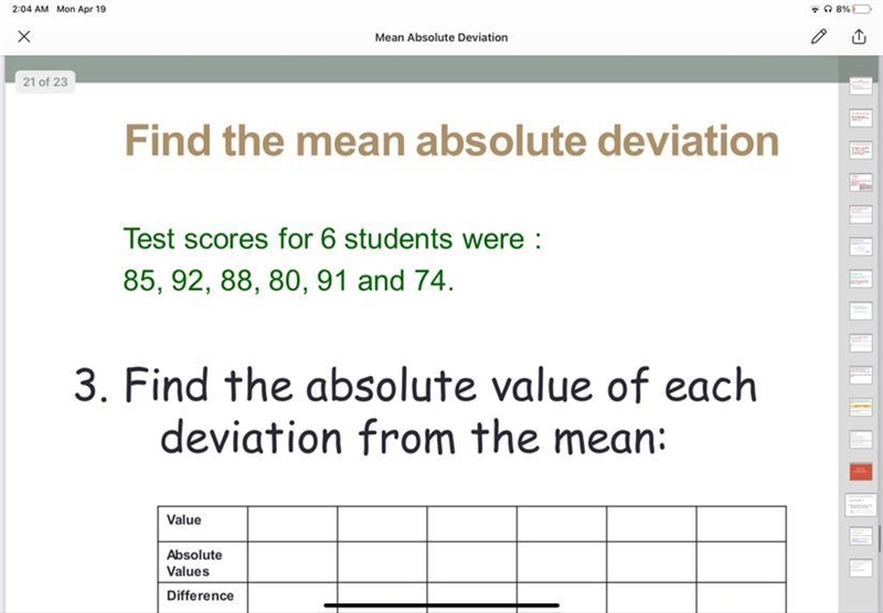 Find the absolute value of each deviation from the mean-example-1