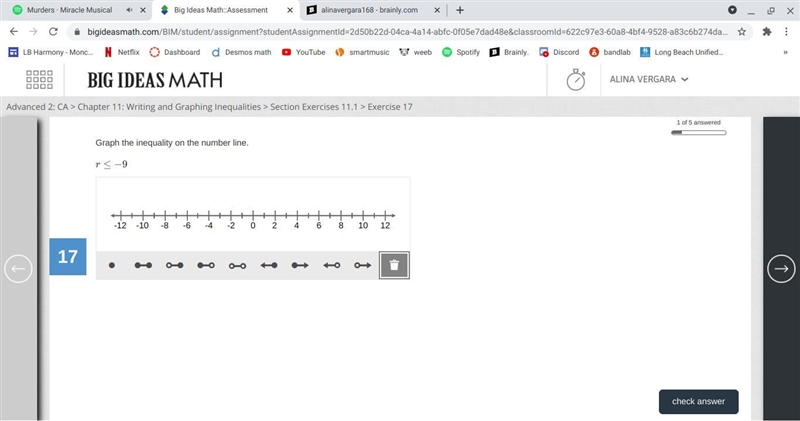 Graph the inequality on the number line. r≤−9 look at the picture-example-1