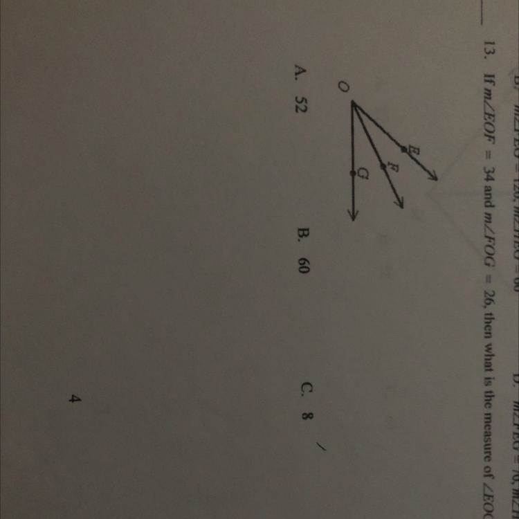 If angle eof=34 and angle fog= 26 what is the measure of angle eog-example-1