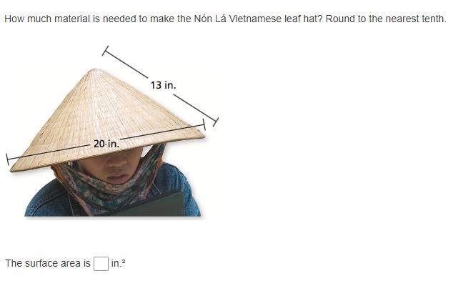 How much material is needed to make the Nón Lá Vietnamese leaf hat? Round to the nearest-example-1