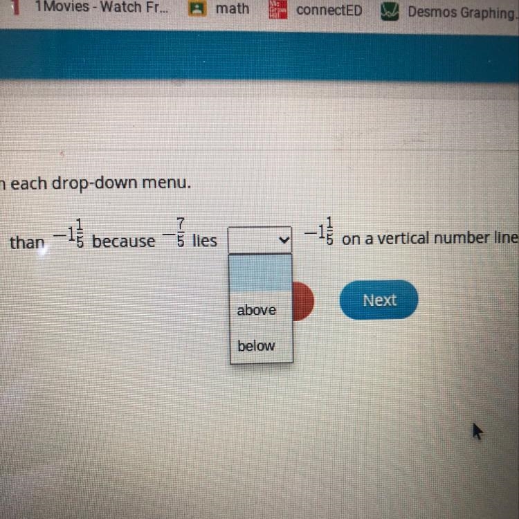 Select the correct answer from each drop-down menu. 7 5 is The number -1 7 because-example-1