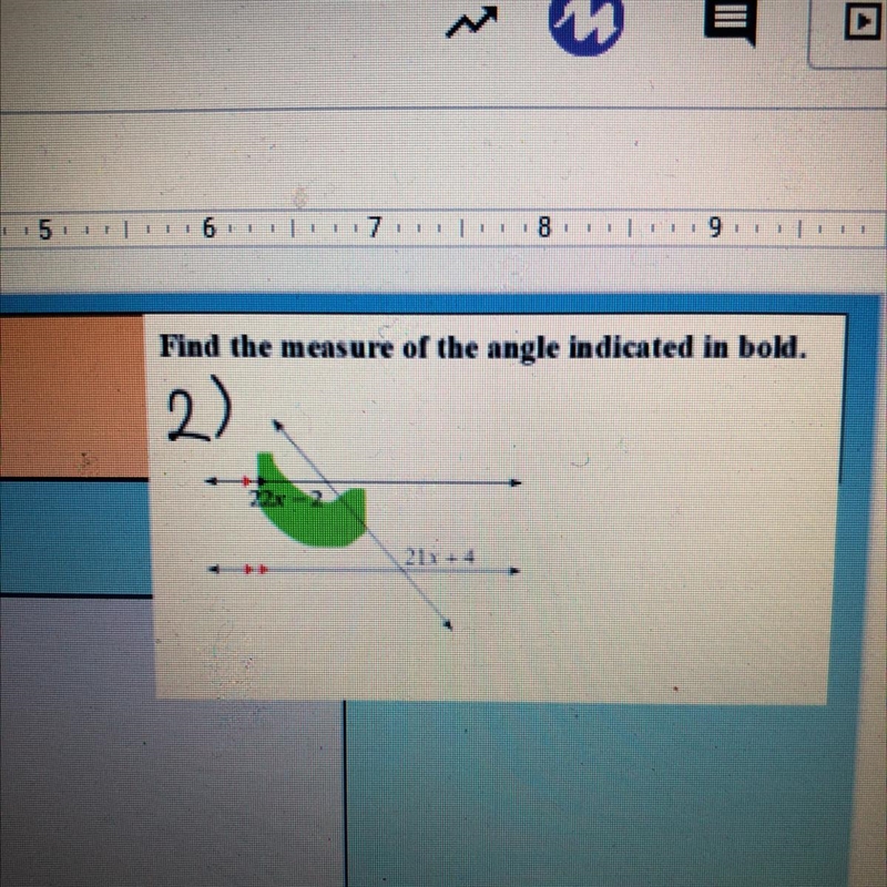 Find the measure of the angle of indicated in bold-example-1