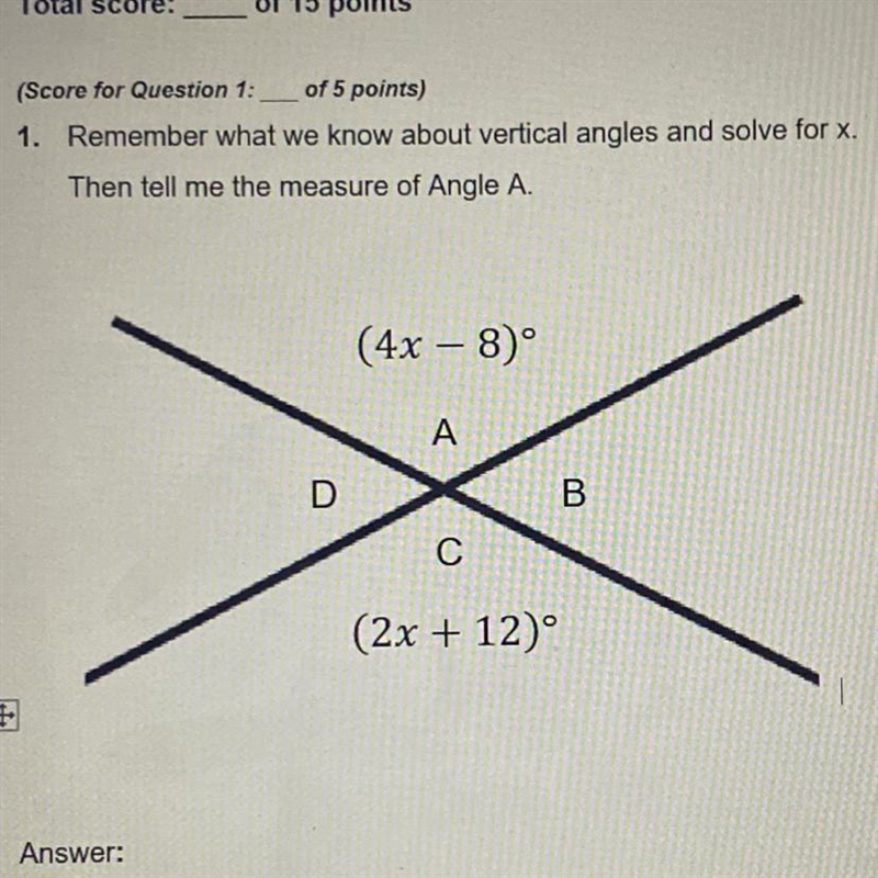 Geometry- remember what we know about verticale angles and solve for X. Then tell-example-1