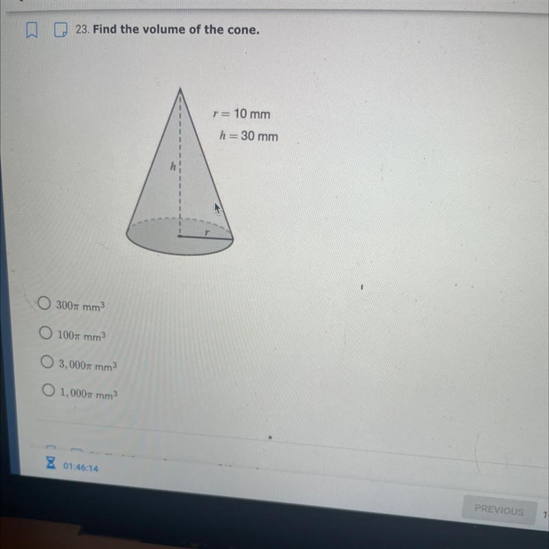 Find the volume of the cone-example-1