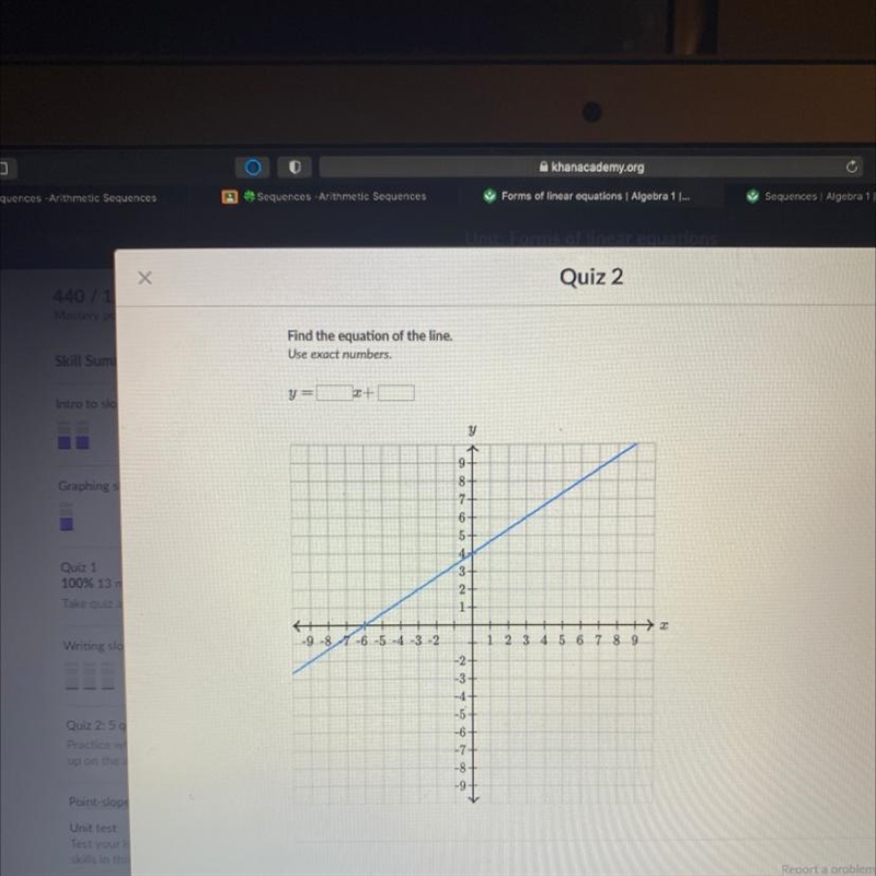 Find the equation of the line. Use exact numbers. y =-example-1