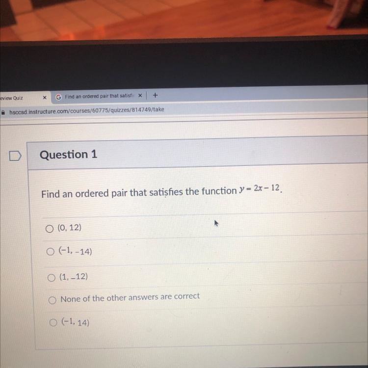 Find an ordered pair that satisfies the function y=2x-12-example-1