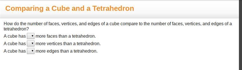 How do the number of faces, vertices, and edges of a cube compare to the number of-example-1