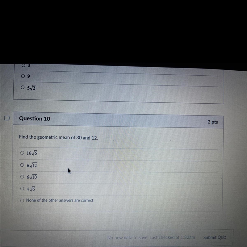 Find geometric mean of 30 and 12-example-1