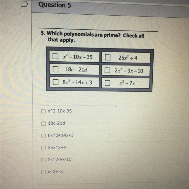 Which polynomials are prime? Check all that apply.-example-1