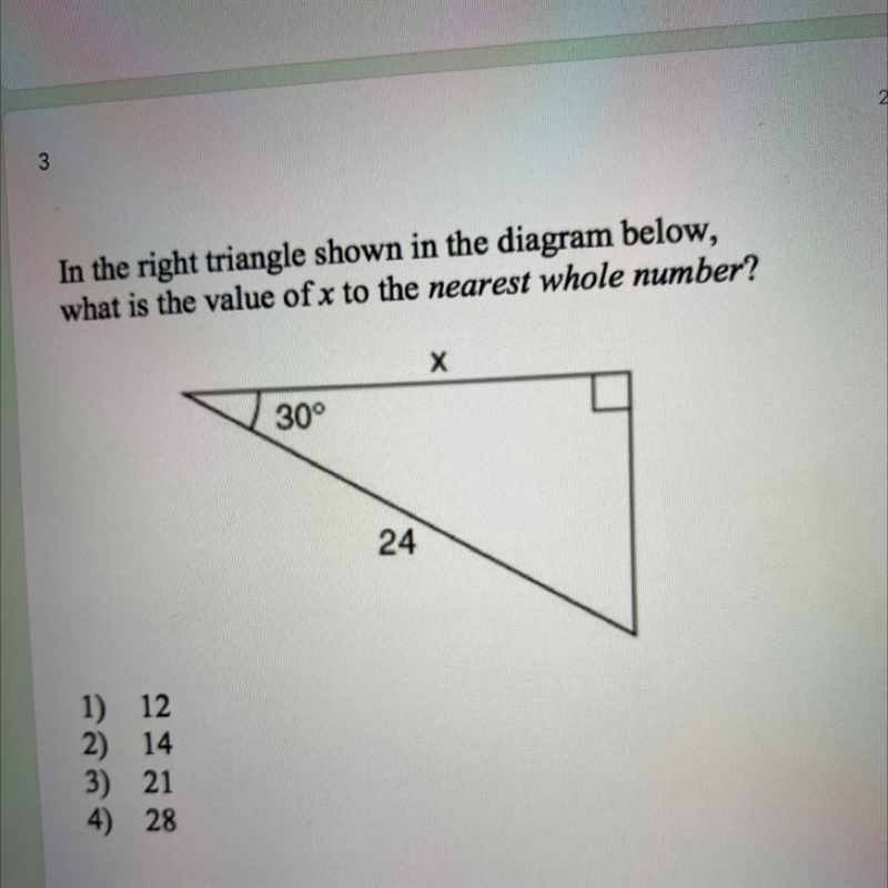 In the right triangle shown in the diagram below, what is the value of x to the nearest-example-1