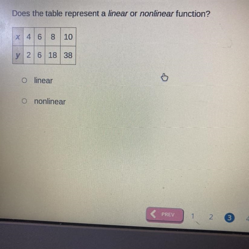 Does the table represent a linear or nonlinear function-example-1