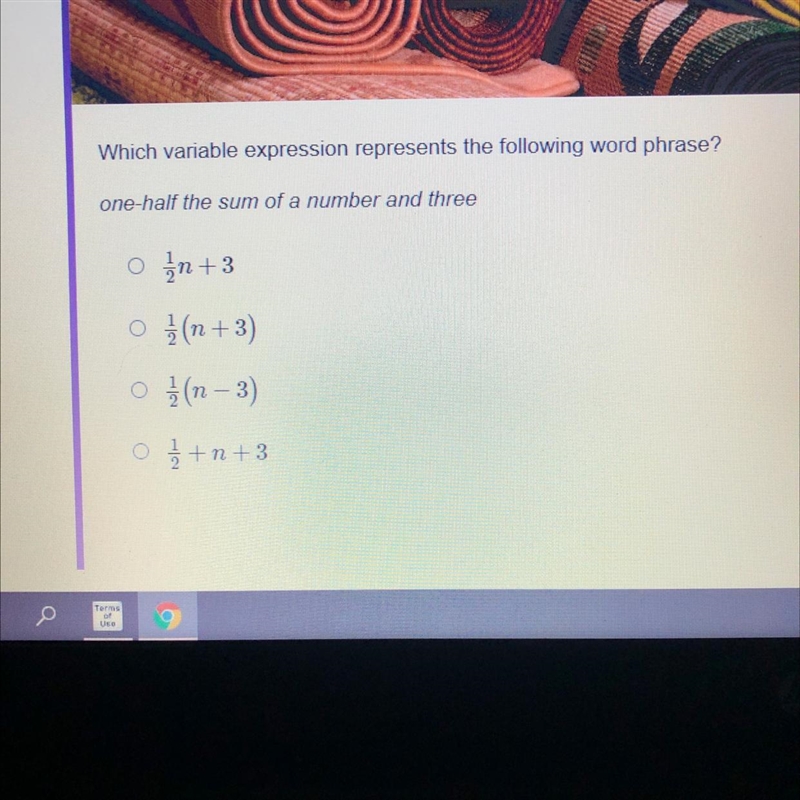 Which variable expression represents the following word phrase? one-half the sum of-example-1