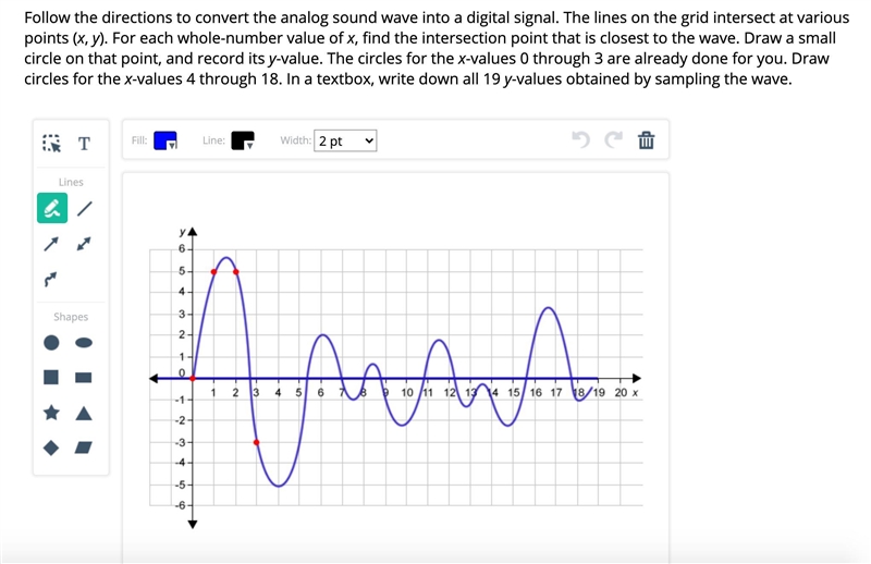 Follow the directions to convert the analog sound wave into a digital signal. The-example-1