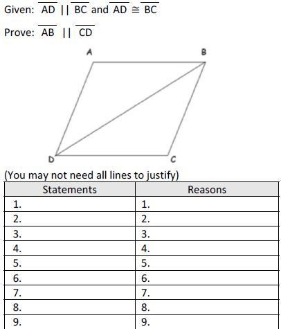 Given: AD || BC and AD ≅ BC Prove: AB || CD-example-1