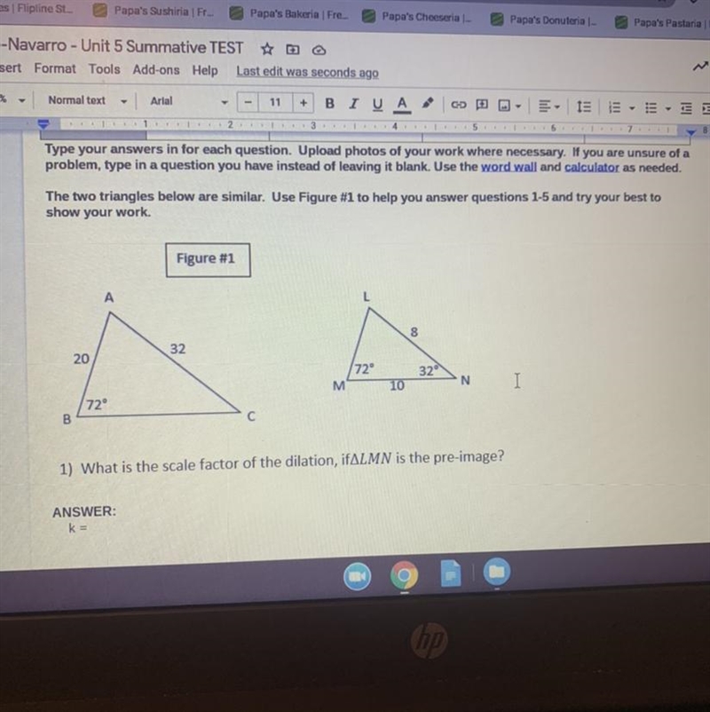 PLEASE HELPPP!! the two triangles below are similar! everything is in the picture-example-1