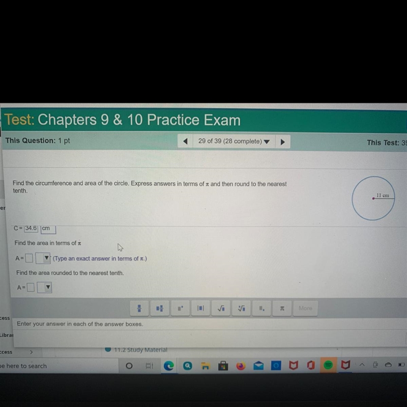 Find the Area in terms of pi-example-1