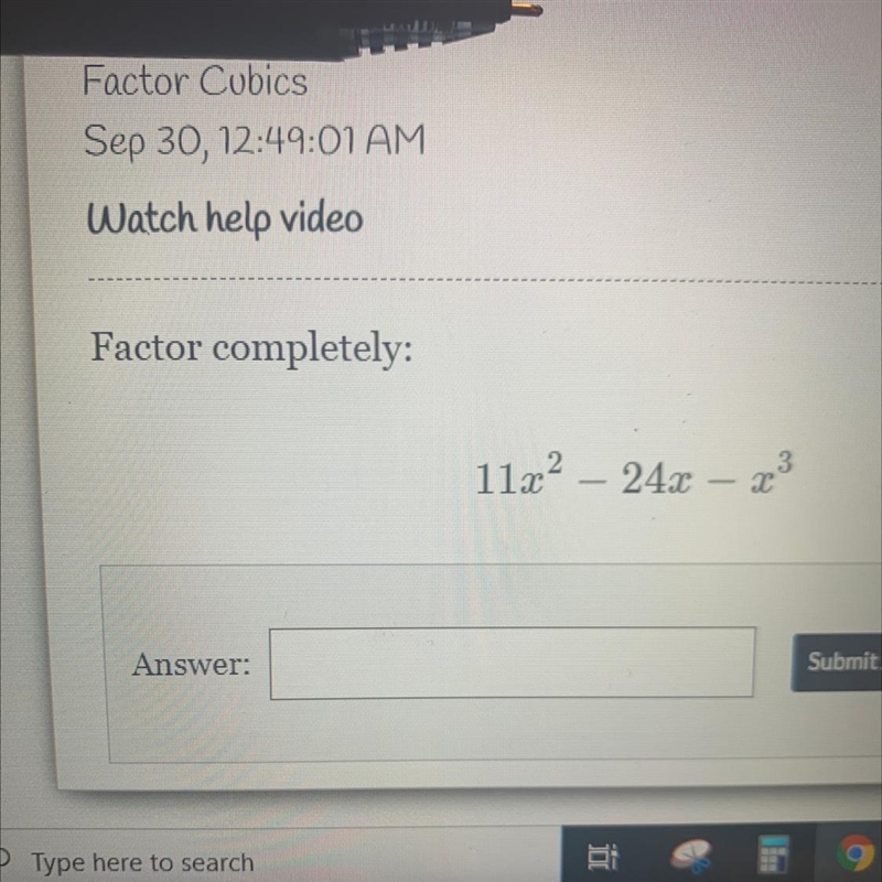 Factor completely: 11x^2-24x-x^3-example-1