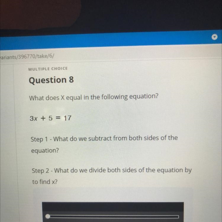 What does x equal in the following equation 3x + 5 = 17 A x = 2 B x = 4 C x = 5-example-1