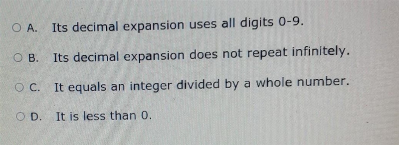 Which best describes an irrational number?​-example-1