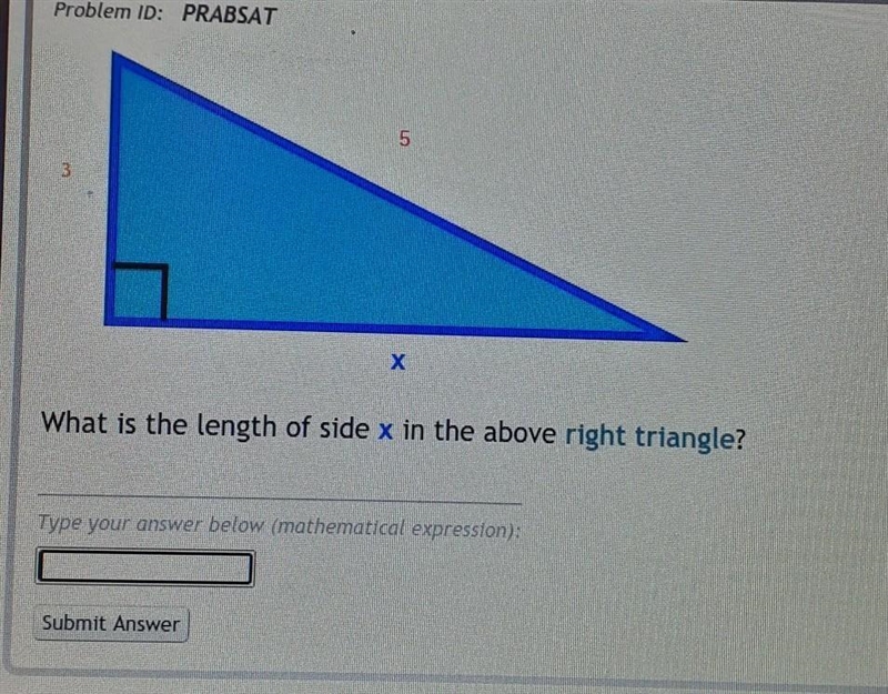 What is the length of side x in the above right triangle​-example-1