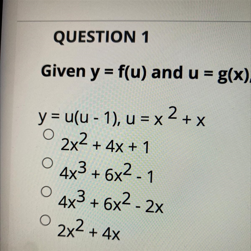 Given y = f(u) and u = g(x), find dy/dx = f’(g(x))g’(x)-example-1