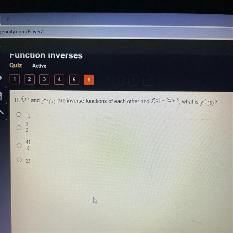 If fx) and f^-1(x) and inverse functions of each other and f(x) =2x+5, what is f^-1(8)? PLZ-example-1