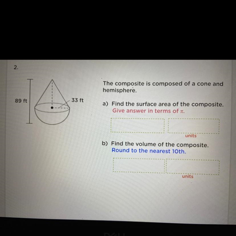 Find the surface area and volume of the composite-example-1