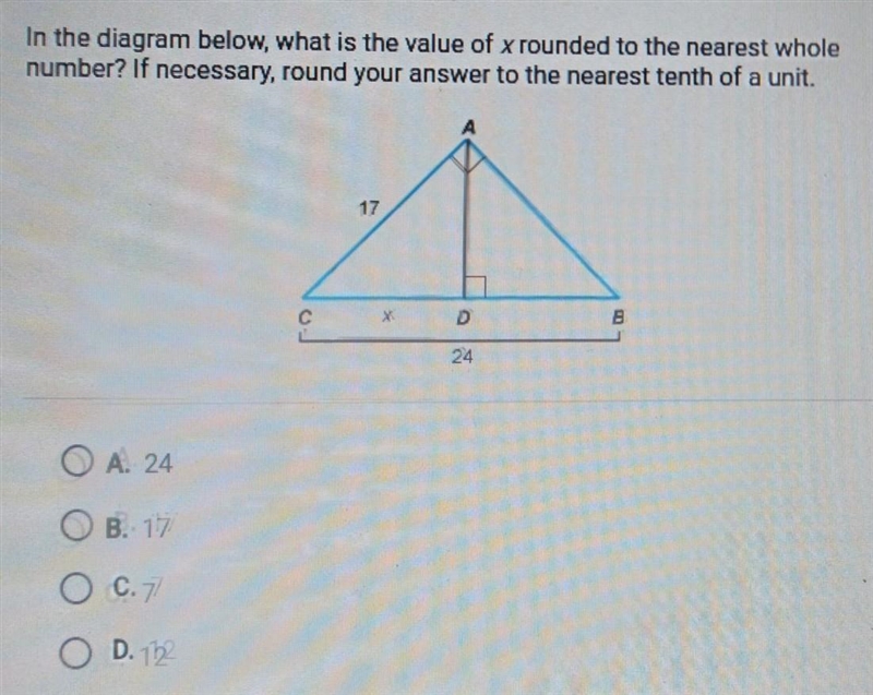 In the diagram below, what is the value of x rounded to the nearest whole number? If-example-1