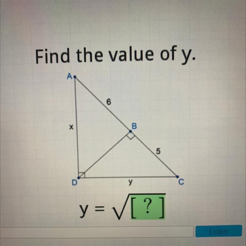 Find the value of y. y= √?-example-1