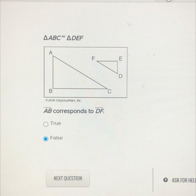 ABC DEF AB corresponds to DF. True False-example-1