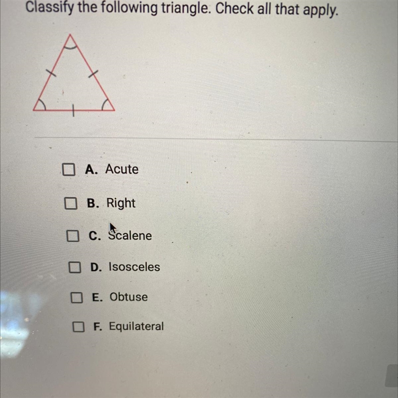 Classify the following triangle. Check all that apply-example-1