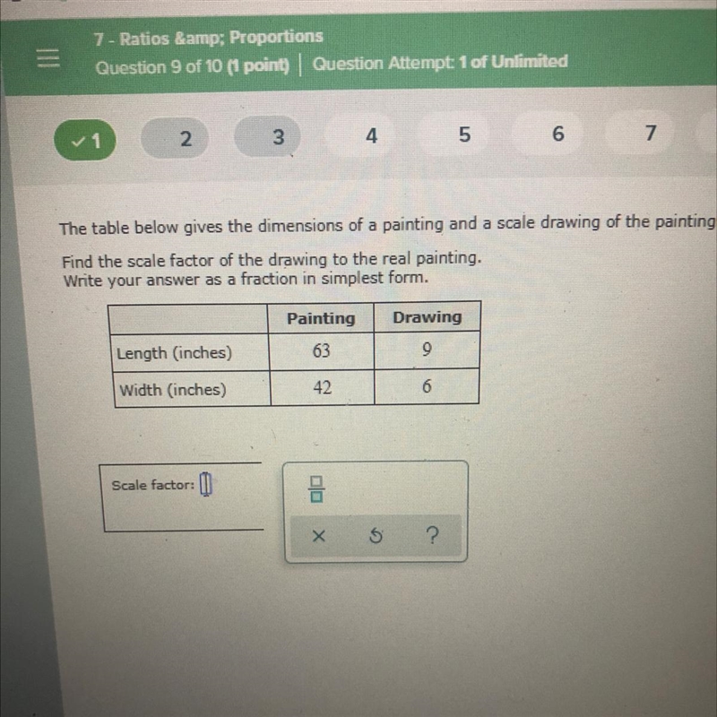 The table below gives the dimensions of a painting and a scale drawing of the painting-example-1