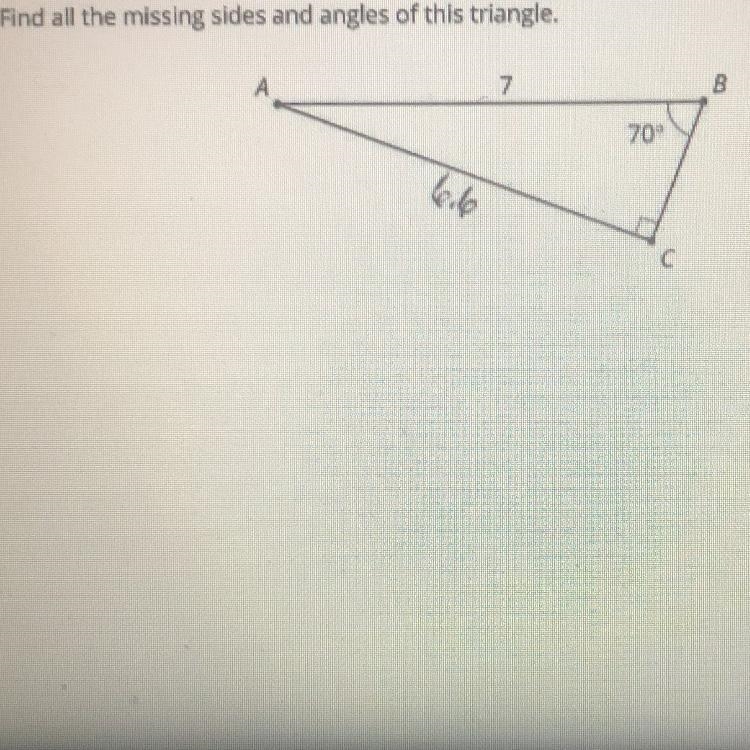 Find the missing sides and angles of this triangle￼-example-1