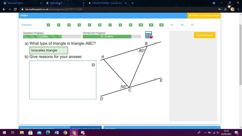 What type of triangle is ABC? Give reasons for your answer.-example-1