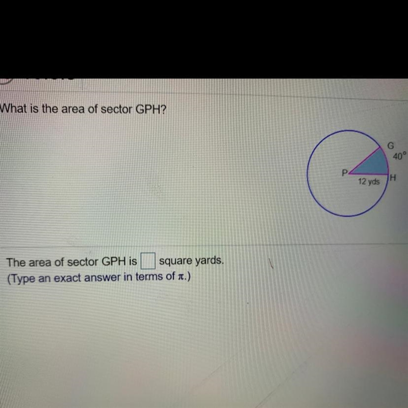 What is the area of sector GPH? The area of sector GPH is =____square yards.-example-1