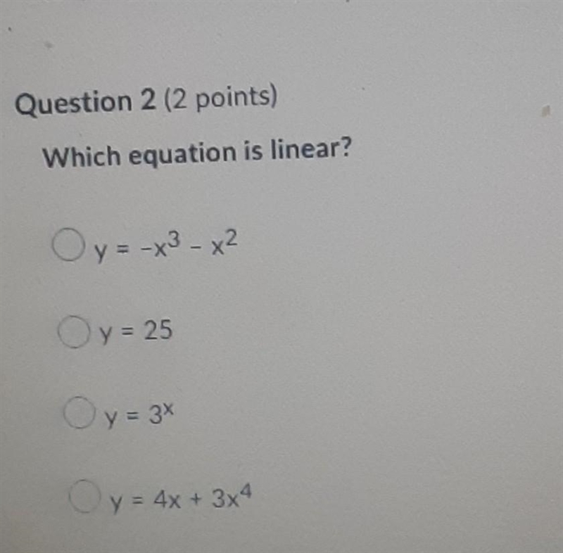 Which equation is linear ???????? ​-example-1