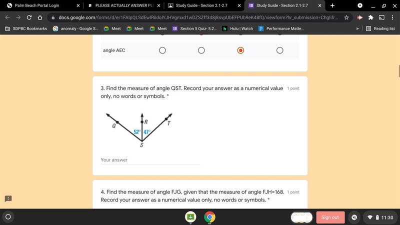 Help me please Find the measure of angle QST-example-1