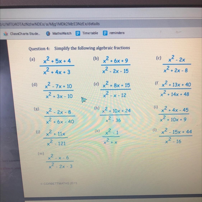 Question 4: Simplify the following algebraic fractions (answer to any question is-example-1