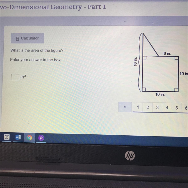 What is the area of the figure? Enter your answer in the box. in2-example-1